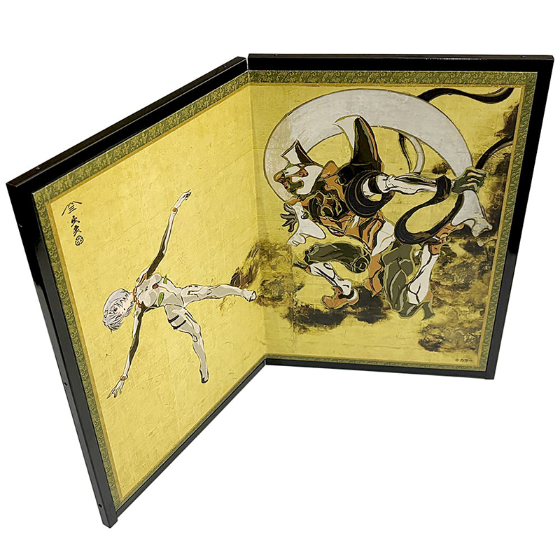 『風神雷神』屏風　貼り絵　アート　美術品　インテリア 受注生産品】エヴァ浮世絵屏風「EVANGELION風神雷神図屏風」風神図：零