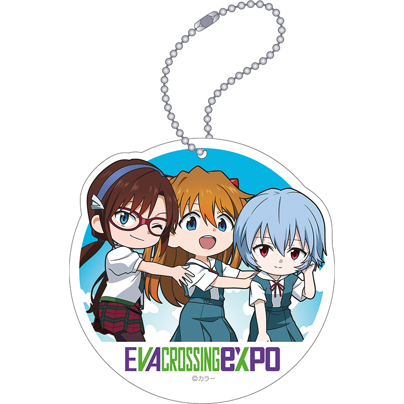 【エヴァンゲリオン大博覧会】アクリルキーホルダー/メインビジュアル・デフォルメ(レイ&アスカ&マリ)