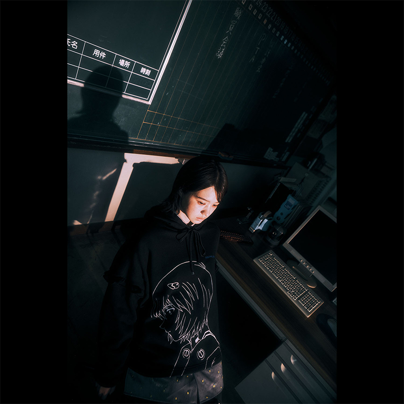 【RADIO EVA"THE 30"】C015 REI Print Hoodie by naokitomizuka/BLACK