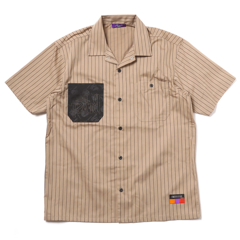 RADIO EVA 815 THE BEAST STRIPE WORK SHIRT/BEIGE(M BEIGE