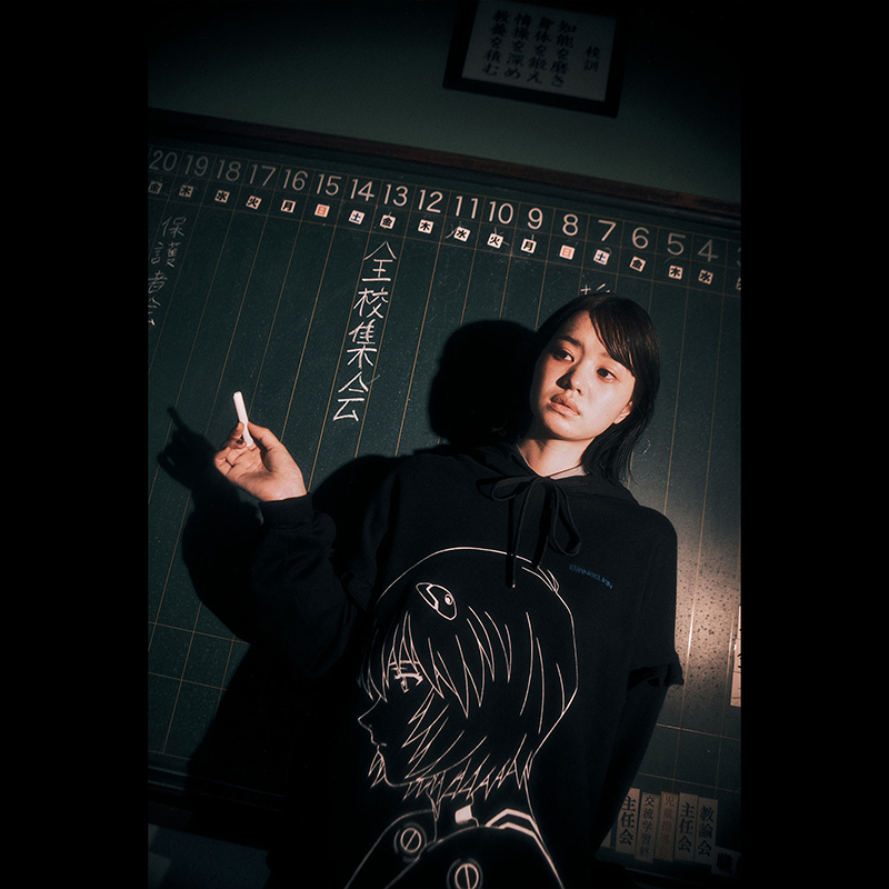 【RADIO EVA"THE 30"】C015 REI Print Hoodie by naokitomizuka/BLACK