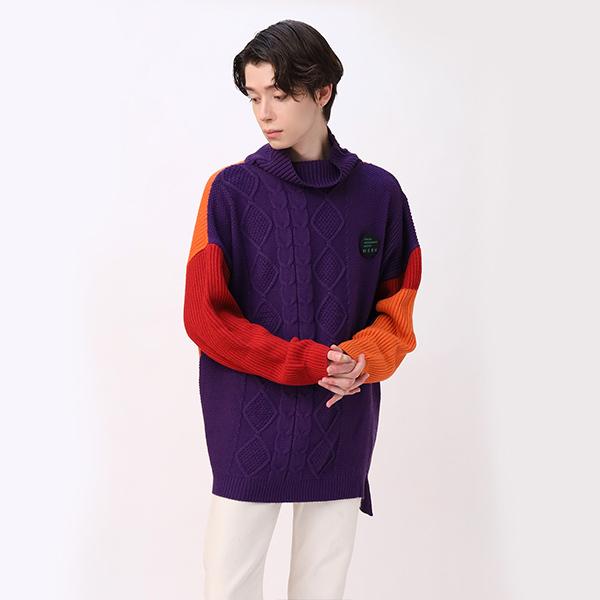 RADIO EVA 746 EVANGELION Panel Turtleneck Knit/ORANGE×RED×PURPLE