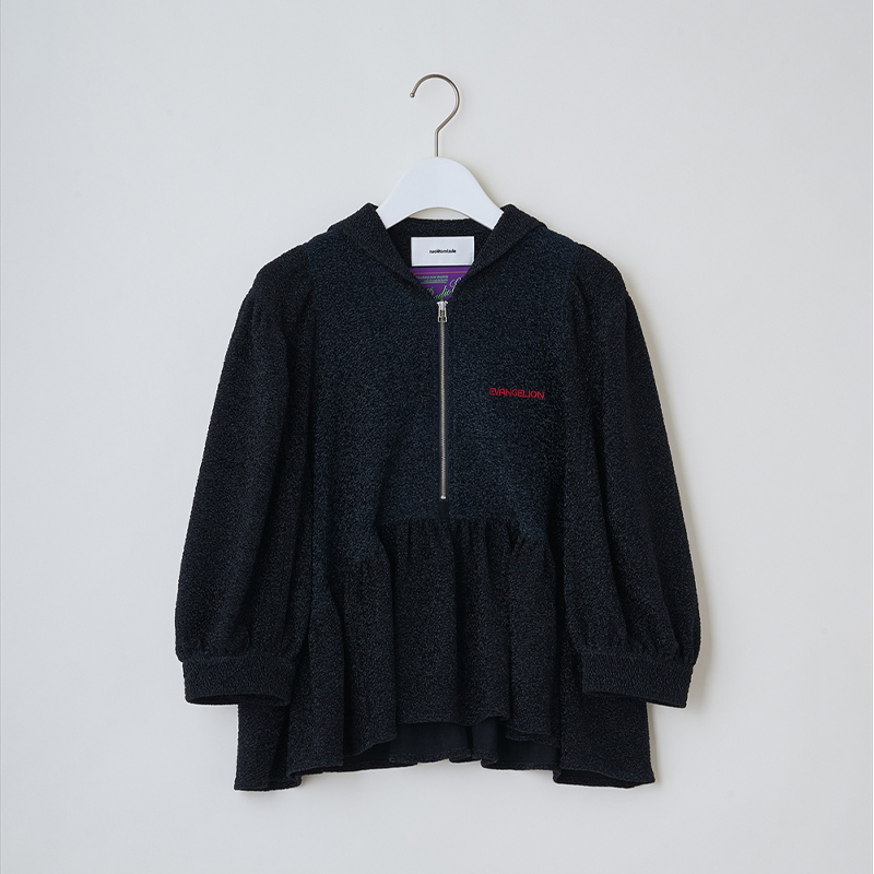 【RADIO EVA"THE 30"】C017 Half Zip Shiny Blouse by naokitomizuka/BLACK BLACK 34