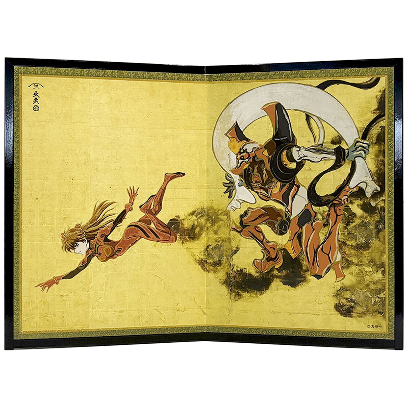 【受注生産品】エヴァ浮世絵屏風「EVANGELION風神雷神図屏風」風神図:2号機/アスカ(版三)