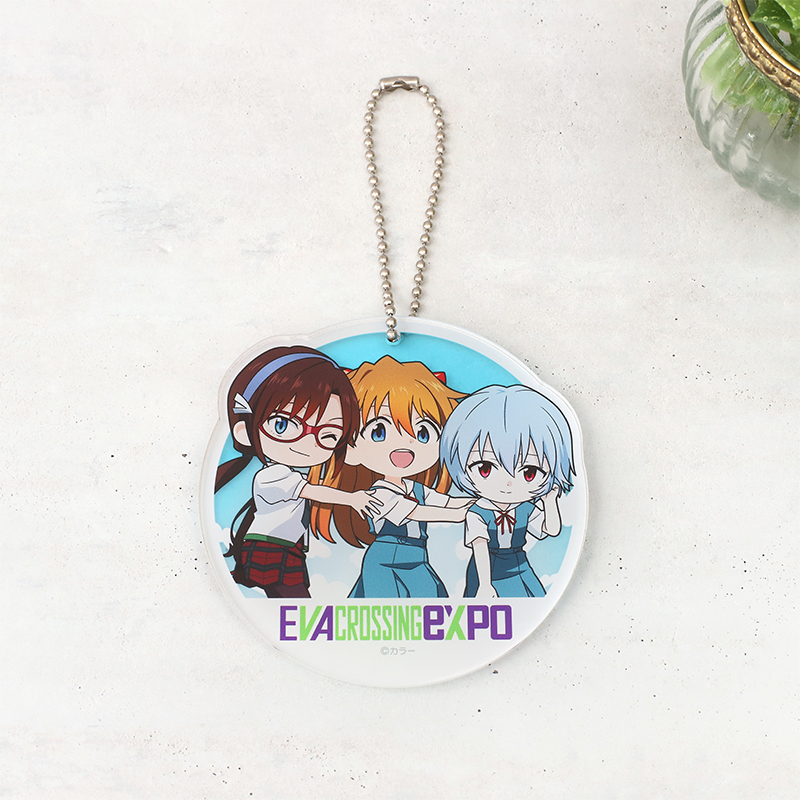 【エヴァンゲリオン大博覧会】アクリルキーホルダー/メインビジュアル・デフォルメ(レイ&アスカ&マリ)