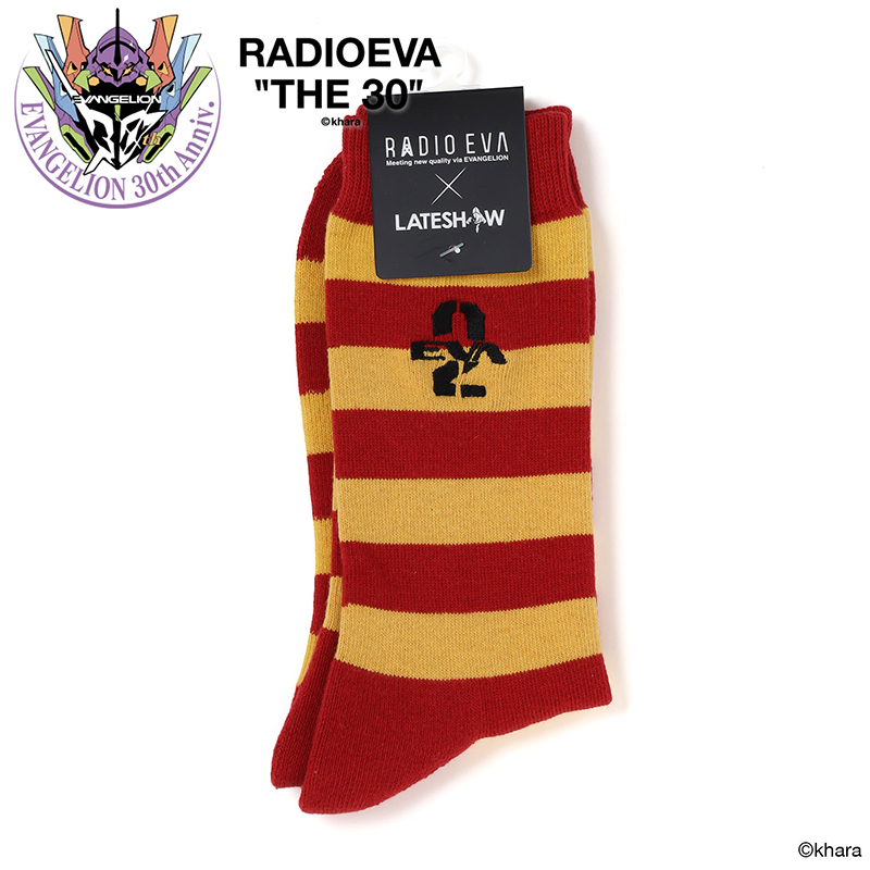 【RADIO EVA"THE 30"】 C082 EVANGELION Border Socks by LATESHOW/RED/25cm～27cm [お届け予定：2026年4月下旬]