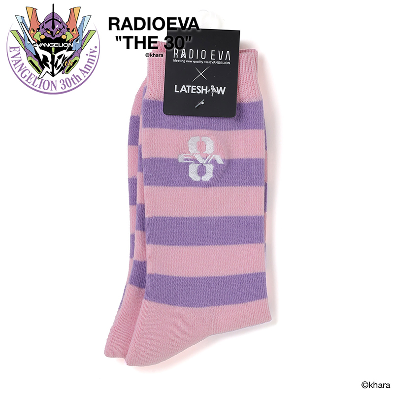 【RADIO EVA"THE 30"】 C082 EVANGELION Border Socks by LATESHOW/PINK/25cm～27cm [お届け予定：2026年4月下旬]