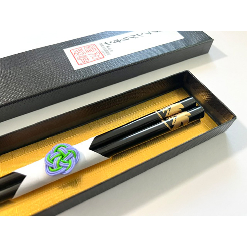 EVANGELIONコラボ輪島漆塗箸　黒塗／金ネルフマーク（天金）（加波次吉漆器店）