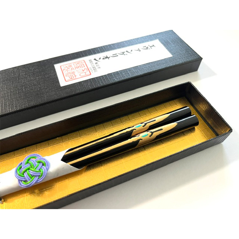 EVANGELIONコラボ輪島漆塗箸　黒塗／金カシウスの槍／天金（加波次吉漆器店）